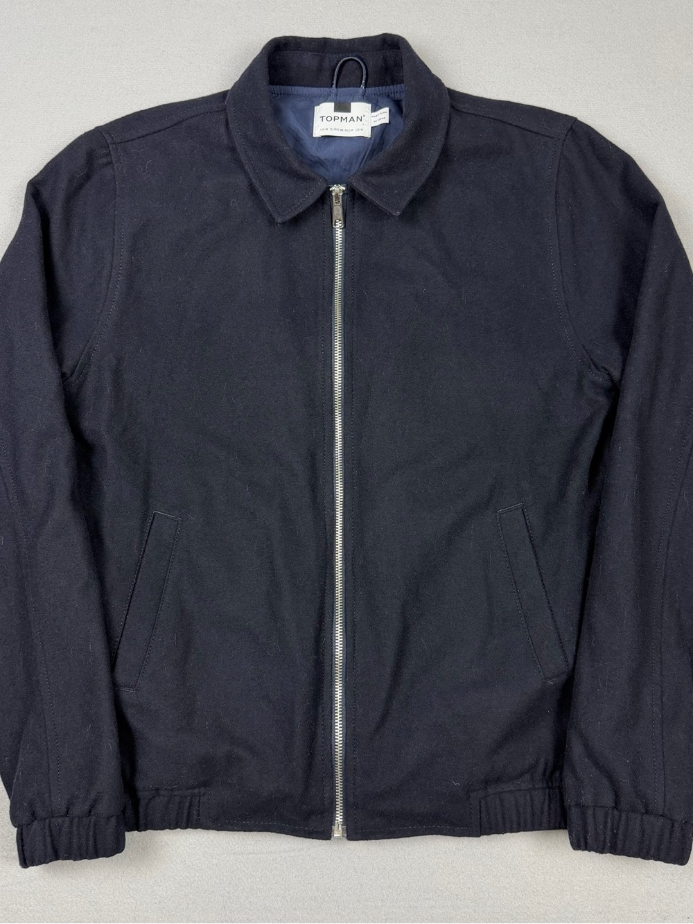 Topman Men’s Medium Black Wool Blend Lined Harrington Bomber Jacket Casual Coat